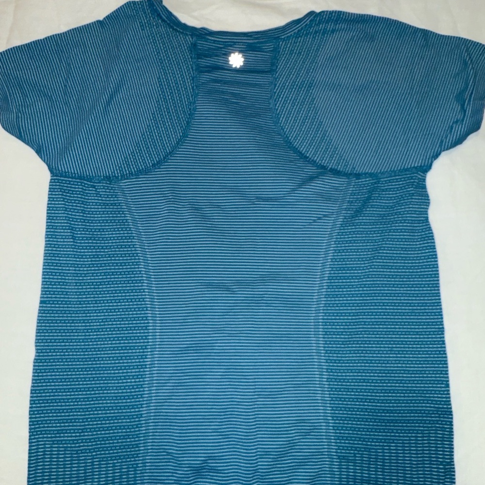 Athleta Teal Striped Short Sleeve Top